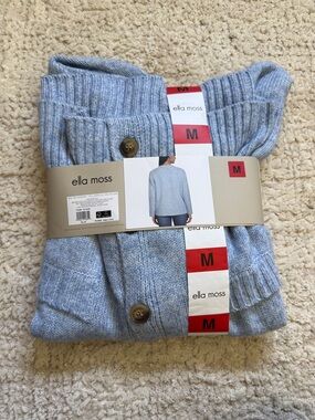 Ella Moss Sky Blue Ribbed Button Cardigan